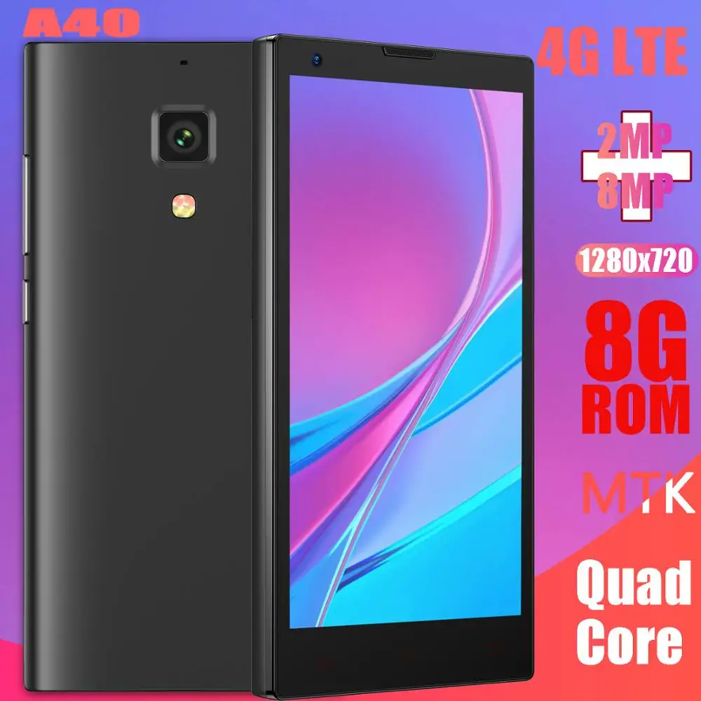 

A40 quad core smartphones 1G RAM+8G ROM 4G LTE 8MP HD Camera android mobile phones cheap celulars unlocked 1280x720 MTK6580 4.7"