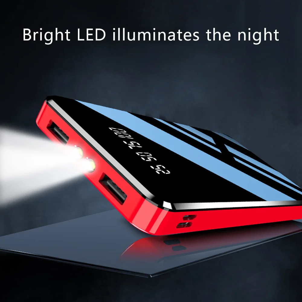 

10000mAh Mirror LED Display Power Bank Dual Flashlight 20000mAh Portable External Battery Charger Powerbank For iPhone 11 Xiaomi