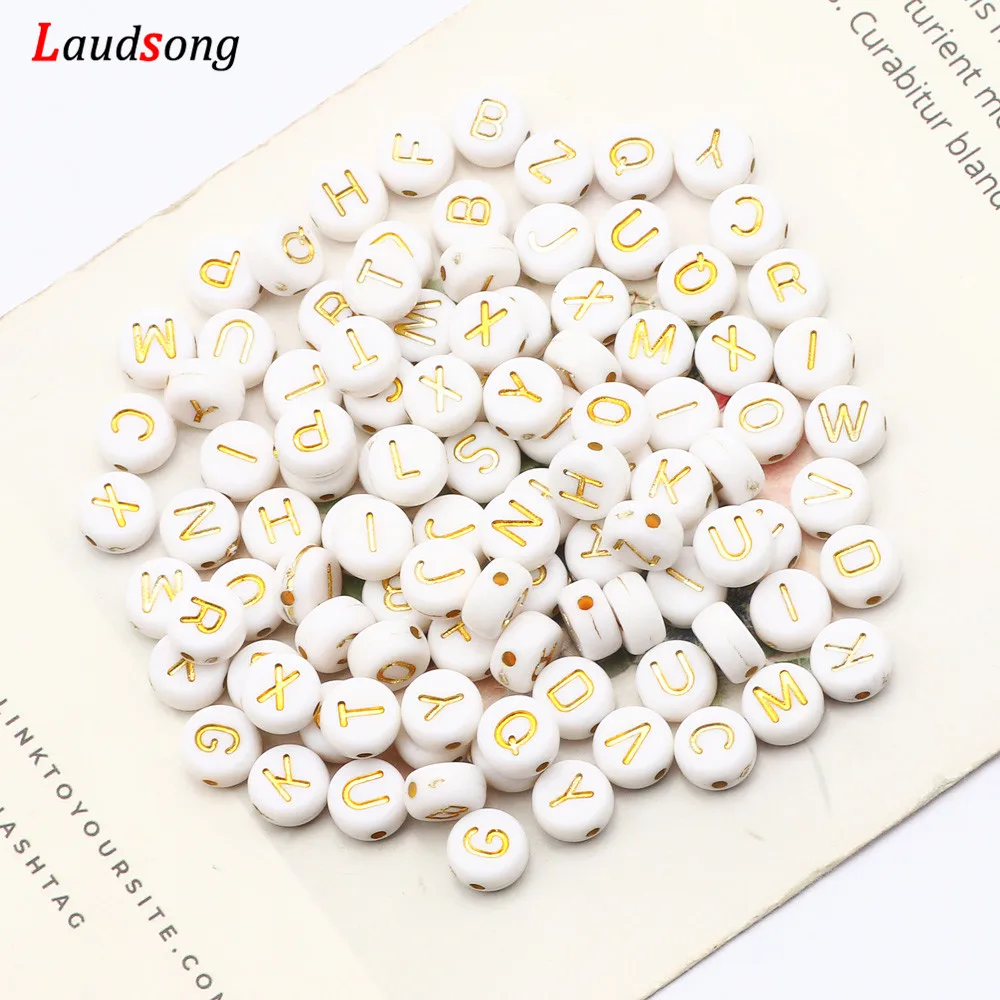 Acrylic Beads 7mm Mix Letter Round Flat For Jewelry Making