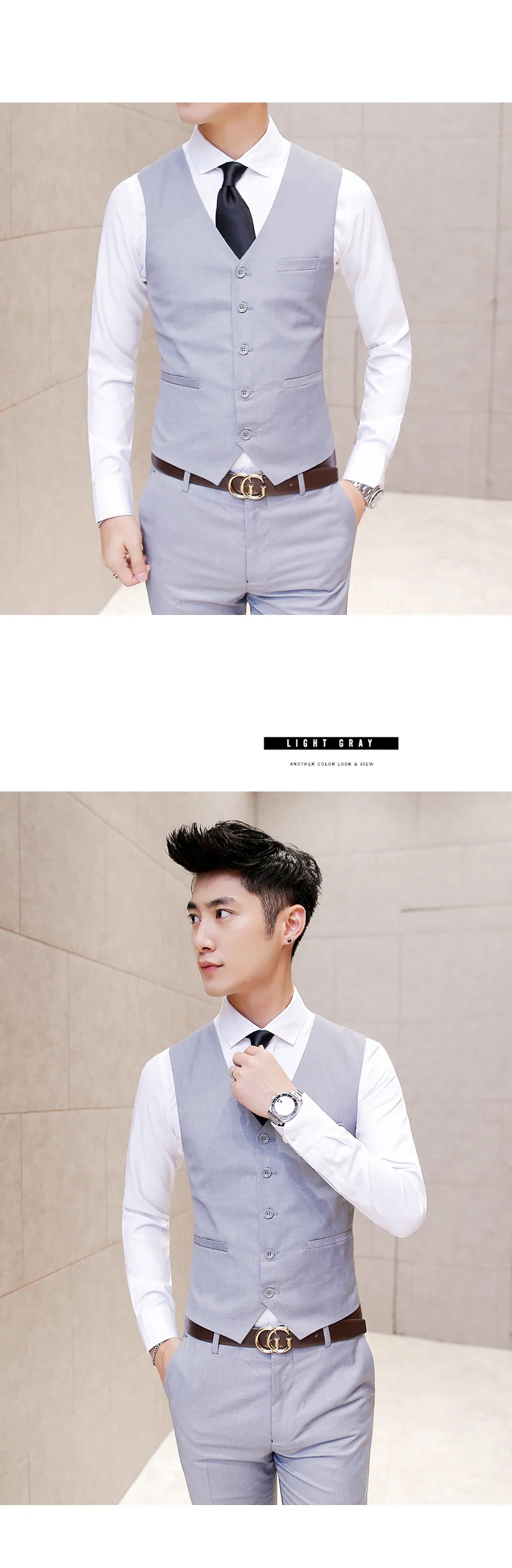 New Style Spring And Autumn Korean-style Slim Fit No Ironing Drape Versatile Men Waistcoat Fashion Candy Color Groom Waistcoat M
