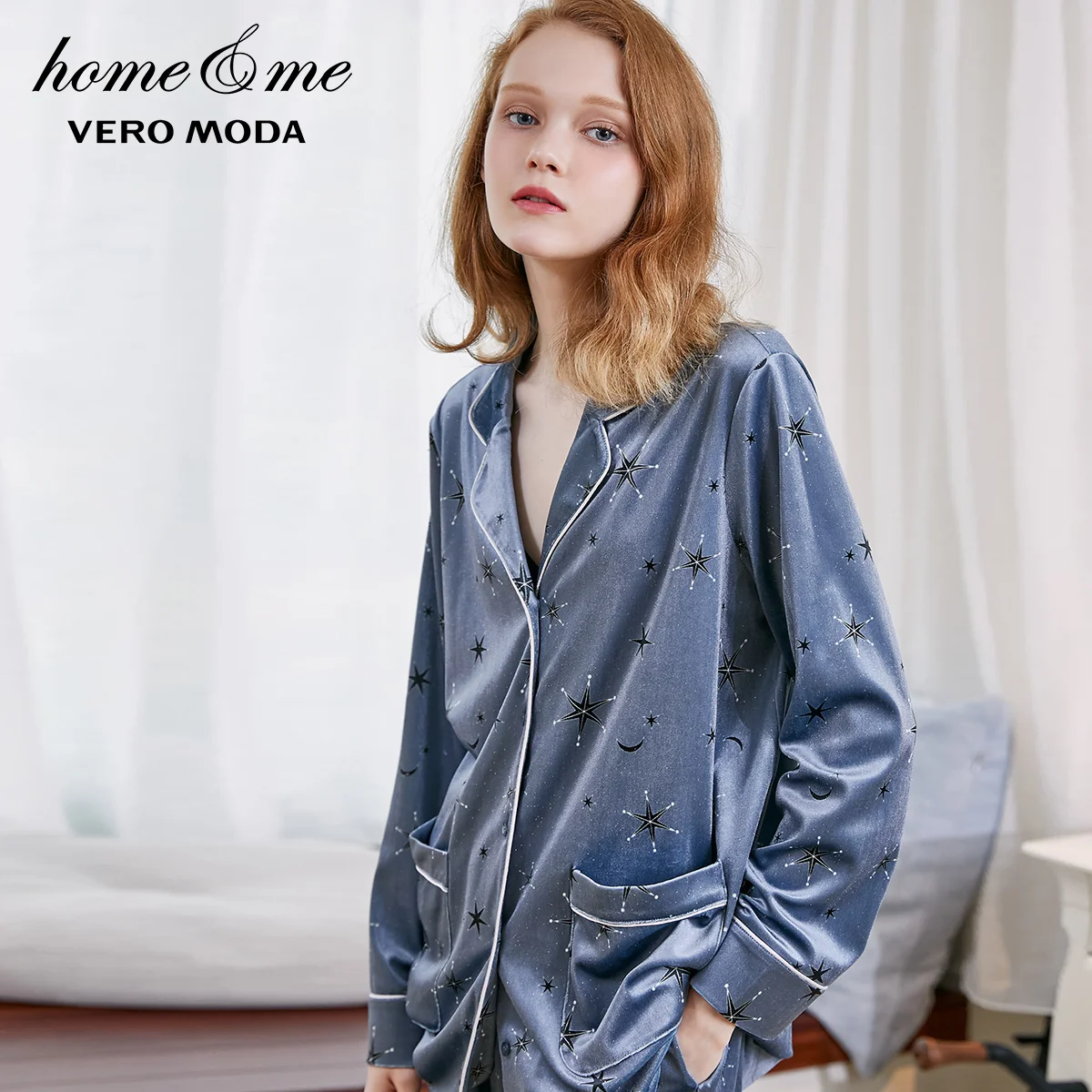 Vero Moda женский пуховый эластичный пояс с принтом звезды комплект домашней одежды | 3194TC502 - Цвет: Shade blue s