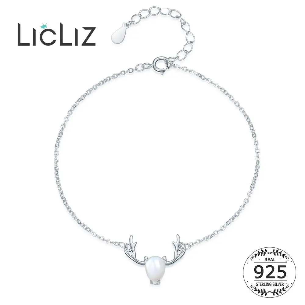 

LicLiz 2019 New 925 Sterling Silver Deer Antlers Moonstone Bracelets for Women Adjustable Link Chain Bracelet Jewelry LB0137