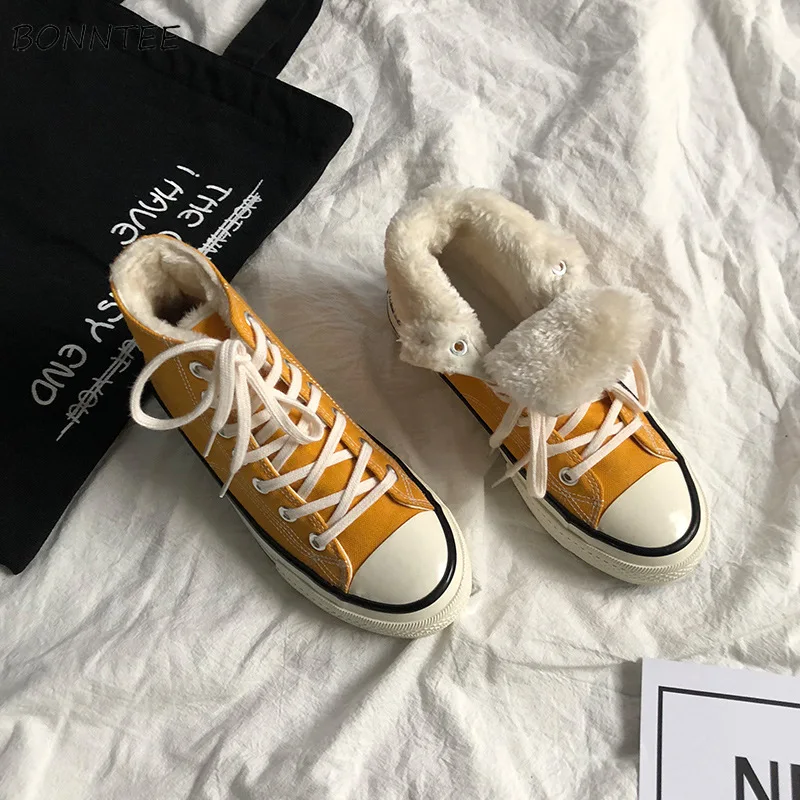 Online Zapatos vulcanizados para mujer, zapatos de invierno, de lona, de alta calidad, Retro, de abrigo, para mujer, Con parte inferior gruesa, zapato elegante blanco y negro de terciopelo