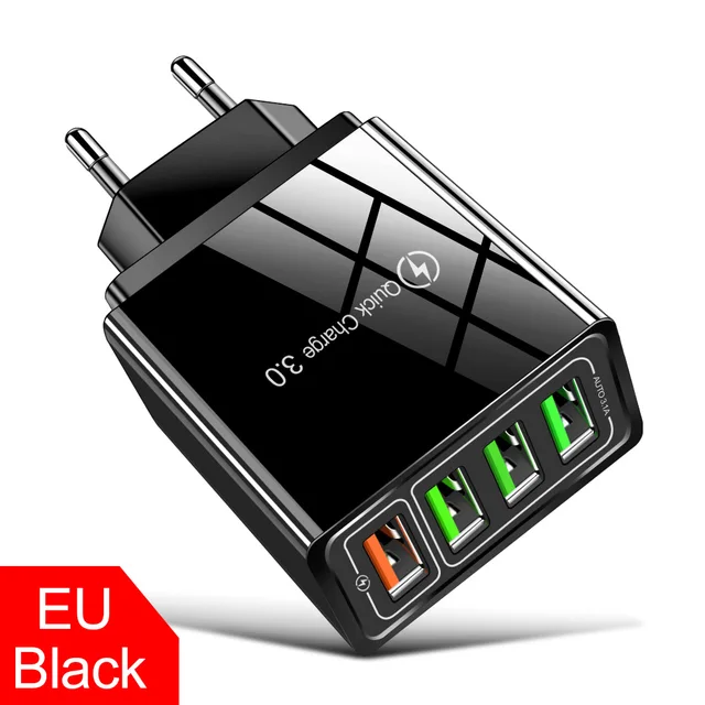USB Charger Quick Charge 3.0 For Iphone 12 Pro Max 13 12 Mini Samsung S21 Xiaomi Charger Adapter For Smartphones Fast Charging EU Black