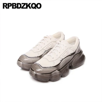 

high quality trainers muffin creepers platform shoes sneakers women breathable elevator wedge cowhide white genuine leather mesh