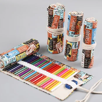 

36/48/72 Holes Roll Pencil Case School Canvas Pencilcase for Girls Boy Round Cartridge Pen Bag Stationery Large Pencase Supplies