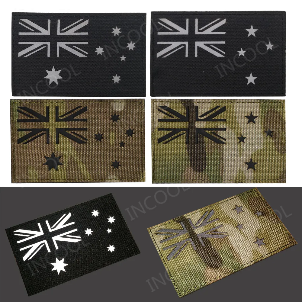 

IR Reflective Australia New Zealand Flag Embroidered Patches Tactical Military Morale Patches Australian Flag Embroidered Badges