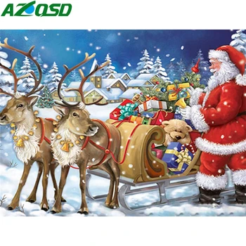 

AZQSD Oil Painting By Numbers On Canvas Deer Home Decor Acrylic Paint DIY Unframe Coloring By Numbers Winter Christmas Gift