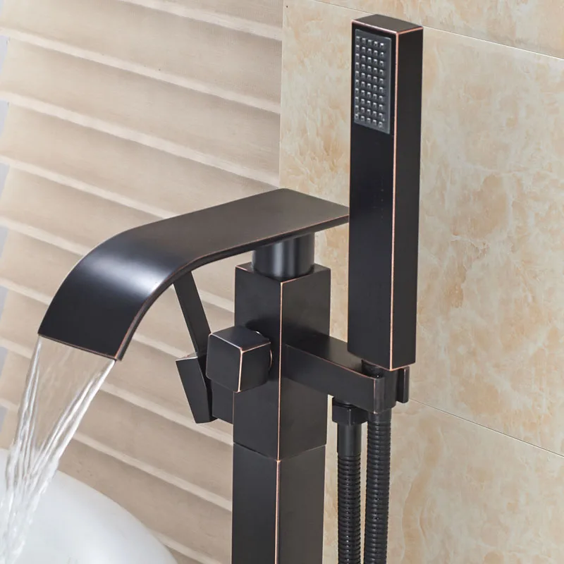 ULGKSD Bath Tub Sink Faucet Chrome Waterfall Bathtub Mixers Free Standing Hot and Cold Bath Shower Set Handshower Floor Mounted