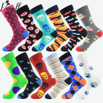 

PEONFLY Men Socks Cotton Funny Socks Novelty Casual Cartoon Duck Plaid Striped Colorful Crew Socks For Happy Wedding Gift