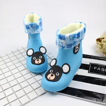 

New Rain Boots Kids Boys Rubber Rainboot Baby Girls Waterproof Boot Pvc Warm Children Water Shoes Cartoon Four Seasons Removable