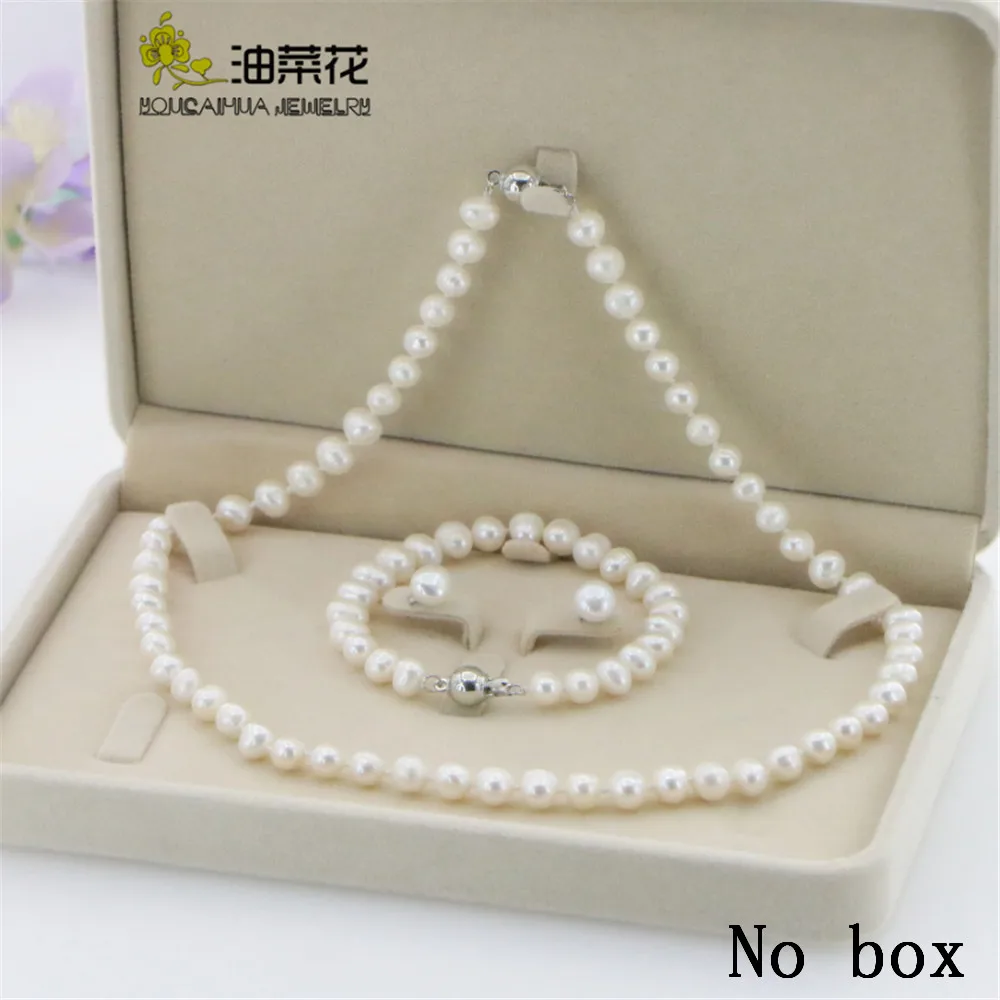 New Fashion Girl 6-7MM White real natural Pearl Necklace Bracelet Earring Wedding Jewelry Set Beads for Jewelry Making Woman Gif