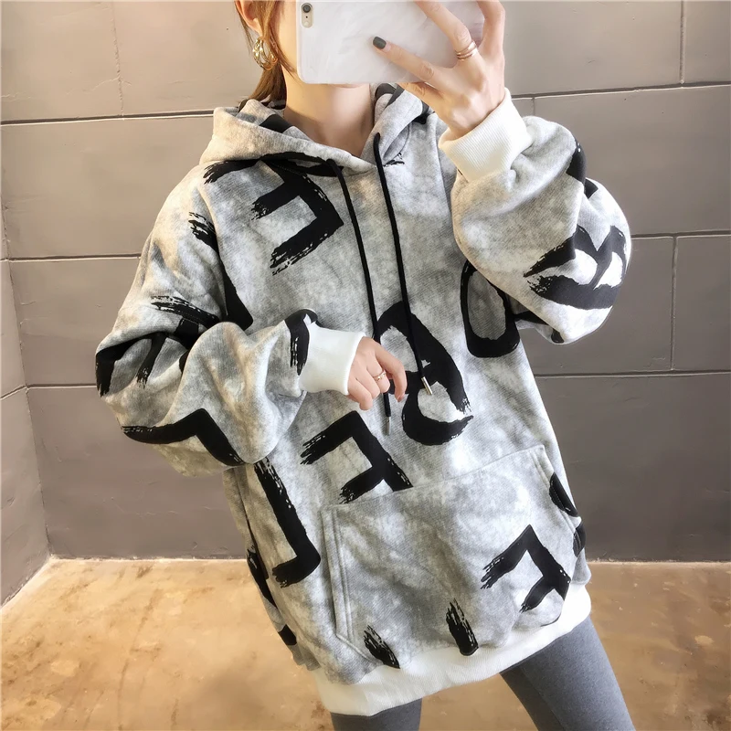 Уличная одежда размера плюс, sudaderas mujer,, женская одежда больших размеров, толстовка kawaii sweat femme, свободная бархатная флисовая женская одежда K0432
