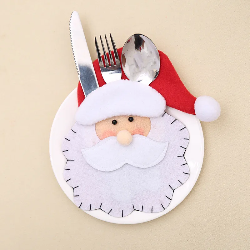 Рождественские украшения для столовые приборы для дома нож, вилка, набор симпатичная Рождественская шляпа инструмент для хранения столовых приборов держатель сумка на год подарки