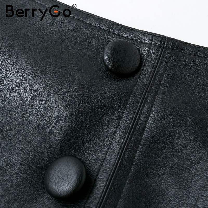 BerryGo, трапециевидные юбки из искусственной кожи, Женская осенне-зимняя короткая женская юбка с высокой талией и пуговицами, модные женские юбки размера плюс с разрезом