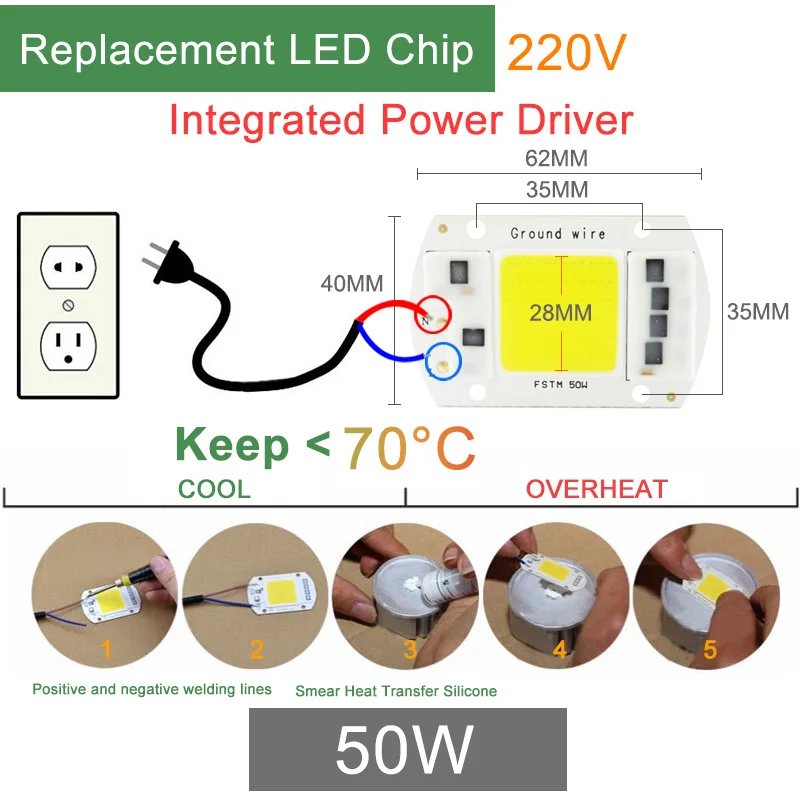 = K) = Светодиодный прожектор светильник RGB светодиодные лампы 220V 240V заливающее светильник прожектор с разноцветными огнями 50 Вт пульт дистанционного управления Точечный светильник IP65 Водонепроницаемый отражатель светильник - Испускаемый цвет: Replacement LED Chip