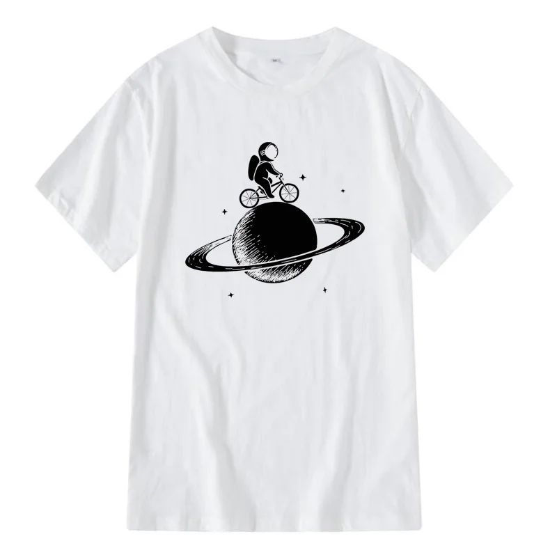 FIFY STORE T-shirt col rond 100% coton. Astronaute à Vélo  