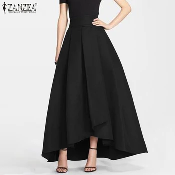

2020 ZANZEA Women Maxi Long Skirts Elegant High Waist Work OL Skirts Jupe Casual Party Solid A-line Skirt Female Faldas Saia
