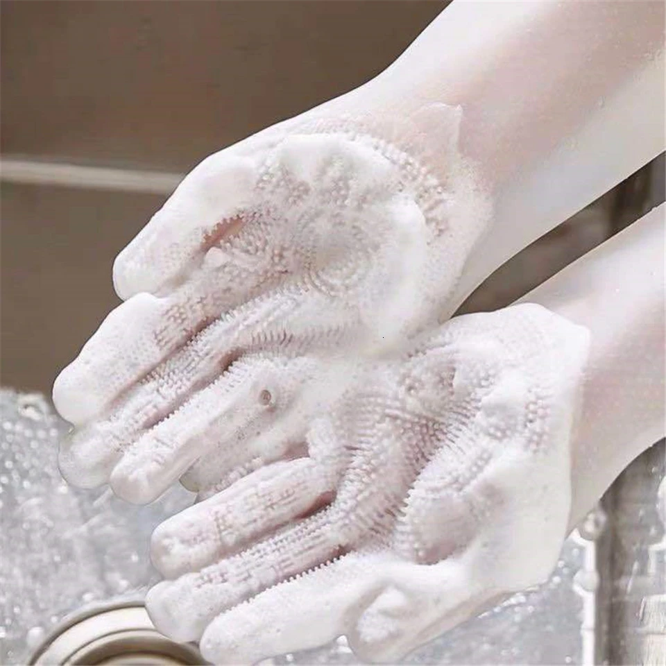 1 пара Волшебные силиконовые перчатки посудомоечный скребок губка для мытья посуды резиновый скраб латексная ручная кухонная Чистка Бытовая щетка