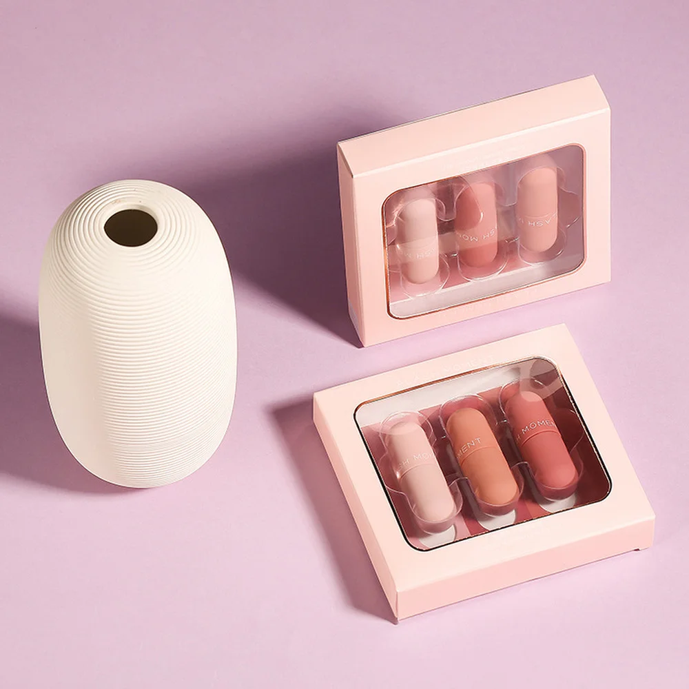 Pudaier 3 Pcs/set Matte Lip Gloss Tint Lips Makeup Moisturizer Liquid Matt Lipstick Long Lasting Nude Mat Red Brown Lipgloss Set