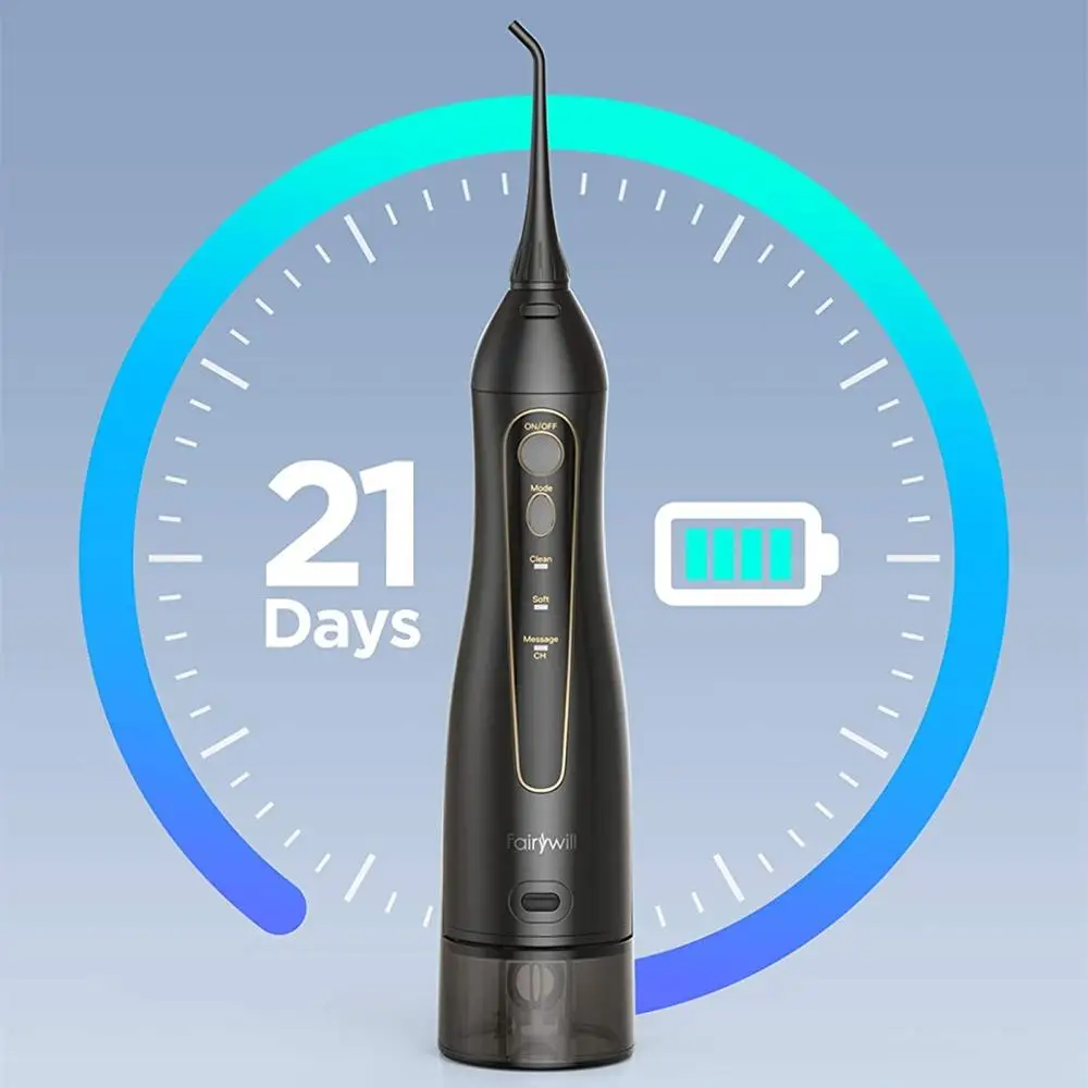 Fairywill Oral Irrigator Water Flosser Dental Teeth Cleaner USB Rechargeable 300ML Water Tank Portable Irrigator With 8 Nozzles