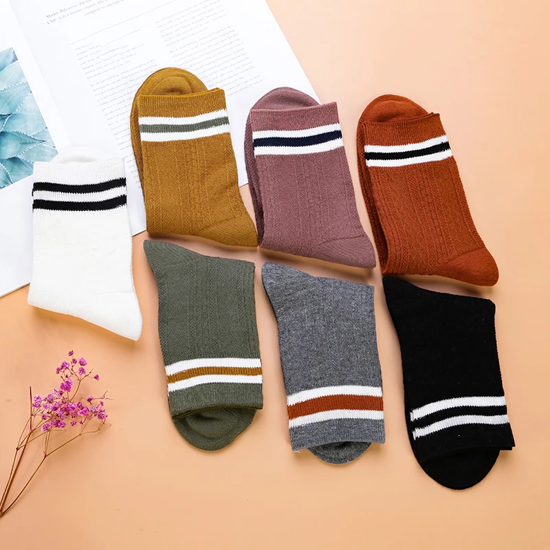 

Japanese Korea High School Girls High Socks Loose Solid Colors Double Needles Knitting Cotton Long Socks Women