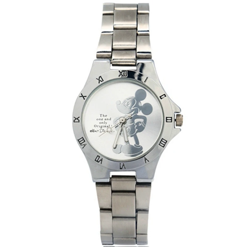 Новые золотые и серебряные часы с Микки Маусом стальным ремешком для учащихся