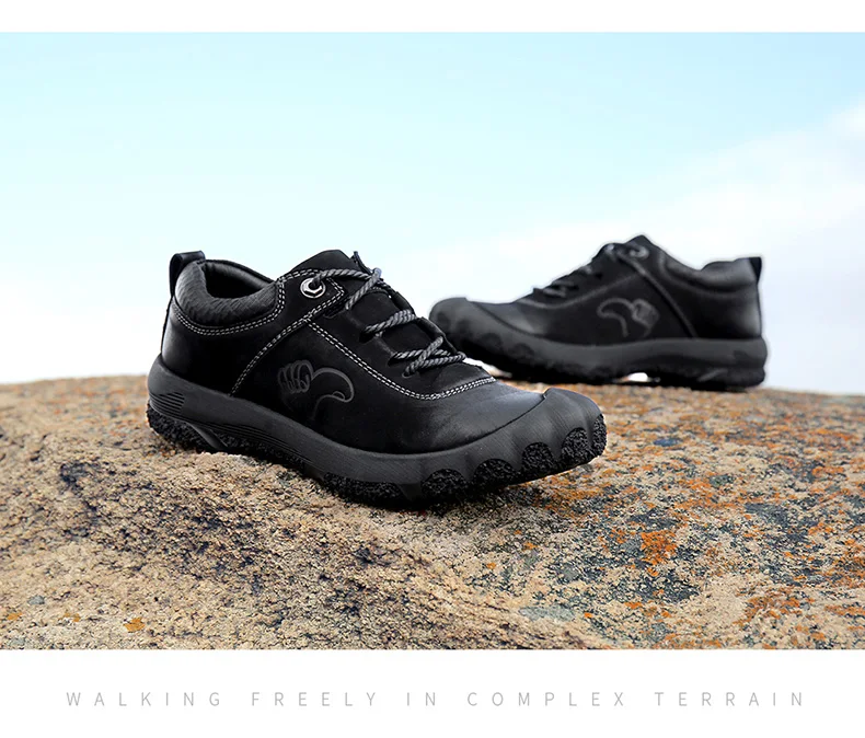 Genuine Leather Men Mountain Climbing Shoes Black Brown Leather Hiking Shoes for Men Rubber Outdoor Trekking Boots Hunting