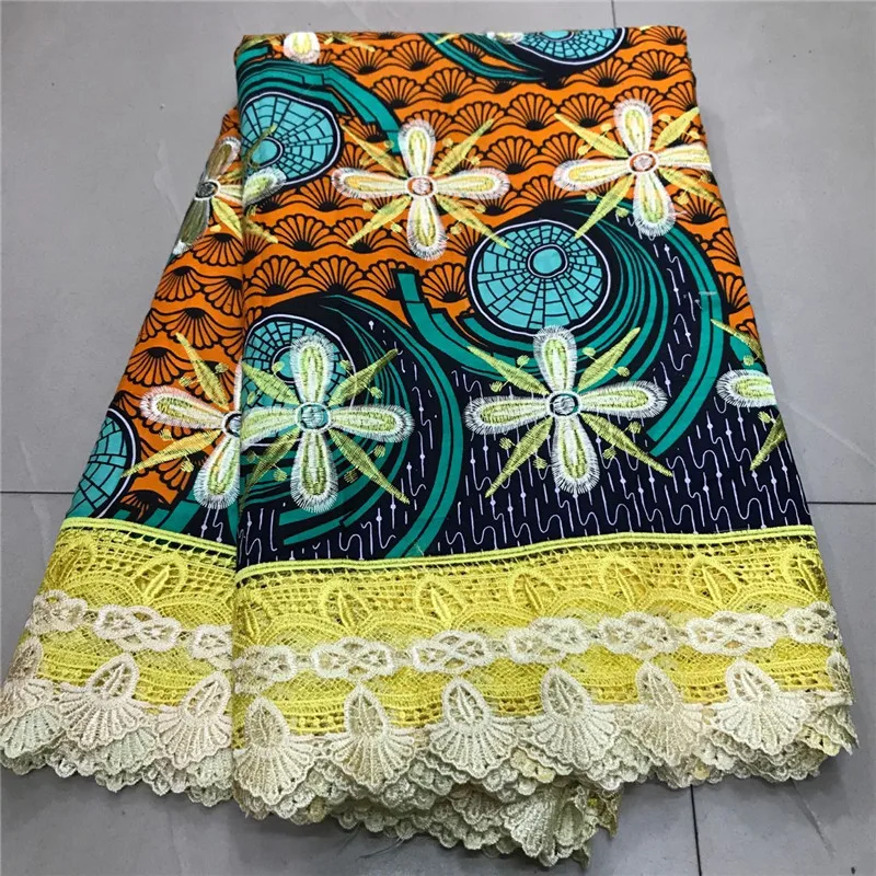 

2020 High Quality New Arrival Ankara 100% Cotton Wax Lace Wax Fabric African Embroidery Dutch Wax With Lace Fabric ZQ030309