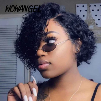 

WOWANGEL 13*4 Lace Front Wigs For Black Women 4*4 Lace Closure Short Curly Bob Wig Remy Lace Front Human Hair Wigs Pre Plucked