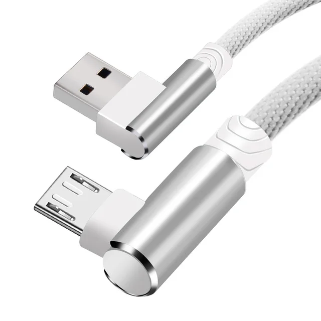 Micro USB кабель 90 градусов игровой 2.4A быстрой зарядки синхронизации данных провода мобильного телефона универсальный для samsung Galaxy note s6 s7 - Цвет: White