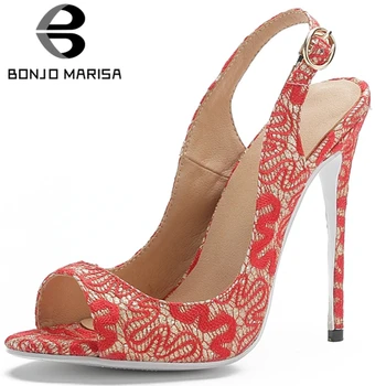 

BONJOMARISA Lady Sweet Brand Design Shallow Sandals Sexy Thin High Heels Party Sandals Women Summer Cool mixed-color Shoes Woman
