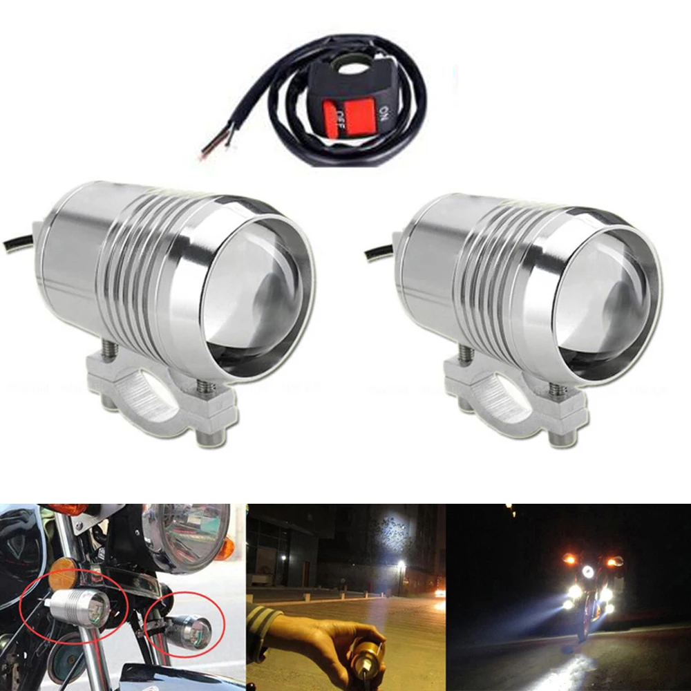 2pcs Motorcycle Fog Light Spotlight 30w U2 LED Headlight Work Driving Spot Lamp + 1pcs Switch Only One Modes-High Beam |