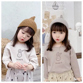 

2020 Girls Fall Long Sleeve Shirt Children Print Rabbit Crew Neck Top