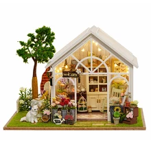 Солнечный свет теплица цветок магазин DIY кукольный домик с музыкальным покрытием светильник 3D Деревянный Миниатюрный Кукольный дом мебель собрать игрушки подарок