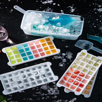 

Ice Cube Trays - Easy Release White Ice Cube Trays with Container,Scoop and Lid - 32 Cube with 2 Packs