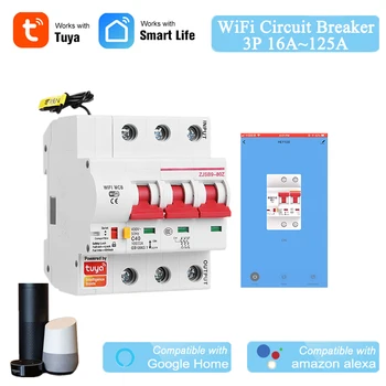 

Tuya WiFi Smart Circuit Breaker 3P 16A-125A Automatic Switch Overload Short Circuit Work With Alexa Tuya App Smart MCB