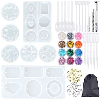

90 Pieces Silicone Casting Molds and Tools Set with a Black Storage Bag for Diy Jewelry Craft Making