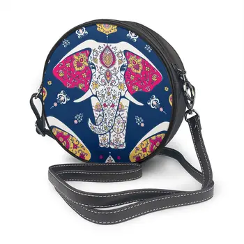 

OLN Geometric Circle Mandala Elephant Round Crossbody Cell Phone Shoulder Bag Messenger Bags Fashion Daily Use For Women Wallet