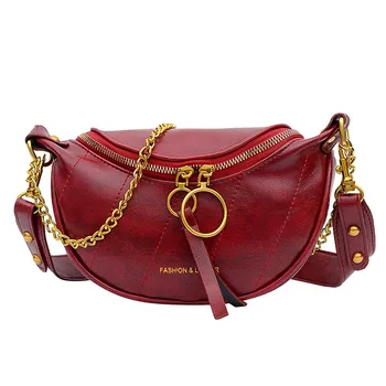 

Unisex Waist Bags Crossbody Leather Shoulder Chest Bags Fashion Double Zipper Simple Buckle Leather Wild Casual Zipper Chain