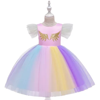 

Girl Unicorn Party Dresses Kids Rainbow Tulle colorful cake Dress Fancy Princess Wedding Dress 4 10Y Girls Clothes