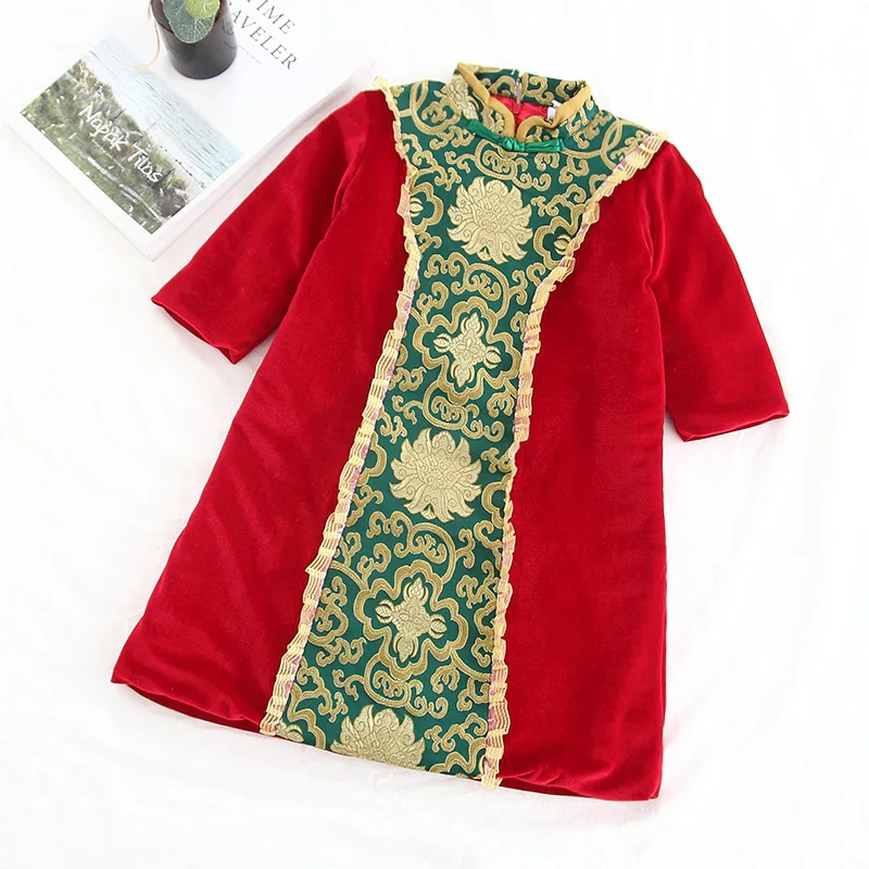 Girls Cheongsam Традиционная китайская одежда для детей в стиле ретро; коллекция года; новогодние вечерние хлопковые жилеты с вышивкой «Брат Чонсам сестры»; праздничная одежда - Цвет: Girls Cheongsam