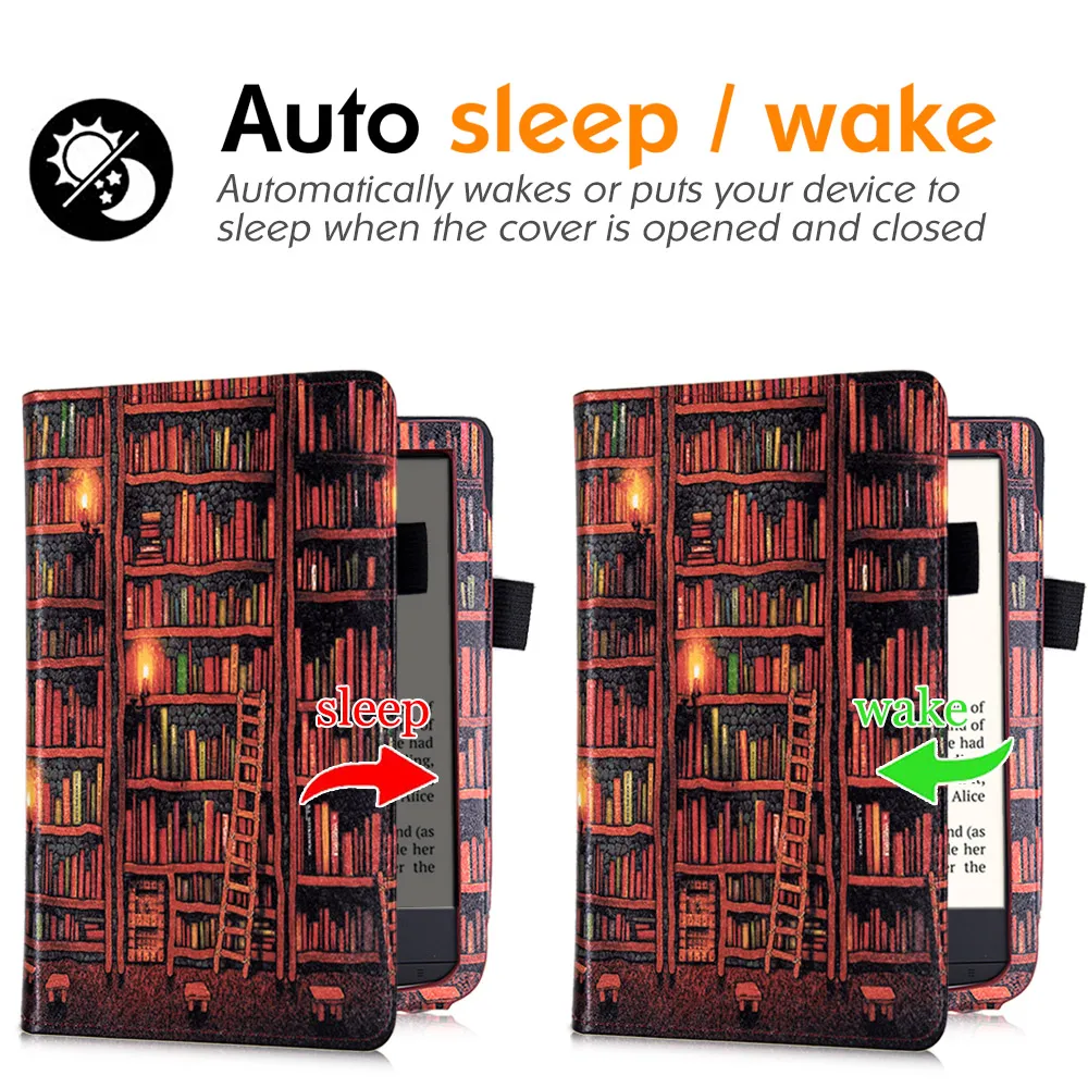 Estojo com Suporte para Pocketbook 606 616 627 628 632 633 Color Ereader Capa de Couro pu Premium com Alça de Mão e Auto Dormir Wake - Imagem 2