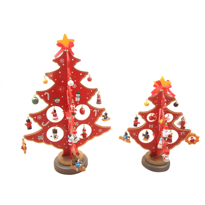 Cute Wooden Mini Christmas Tree Ornaments Kids Gift Toys for Christmas Party Kindergarten Decoration DTT88