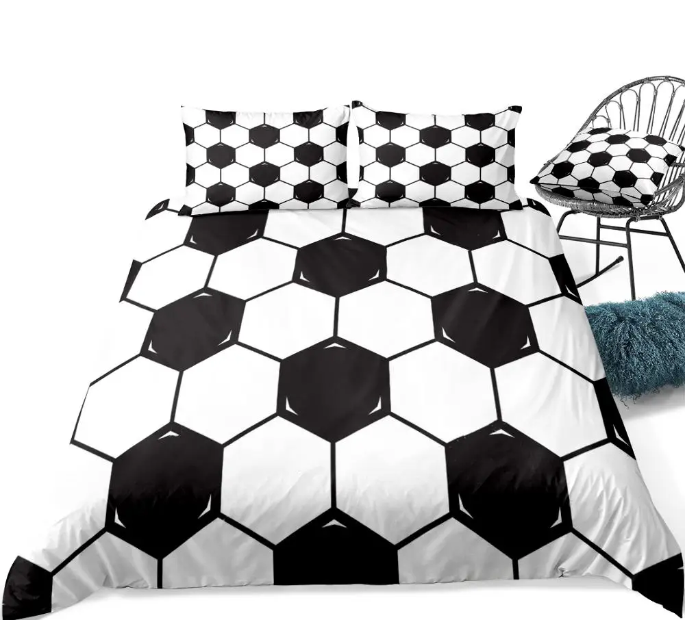 3 Pieces Black White Geometric Duvet Cover Set Sports Ball Bedding Kids Boys Girls Soccer Quilt Cover Queen Bed Set Dropship