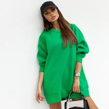 

Dresses for Women 2021 Autumn New Solid Color High Waist Loose Thin Medium Length Sweater Three Colors Sweatshirt Clothes Top