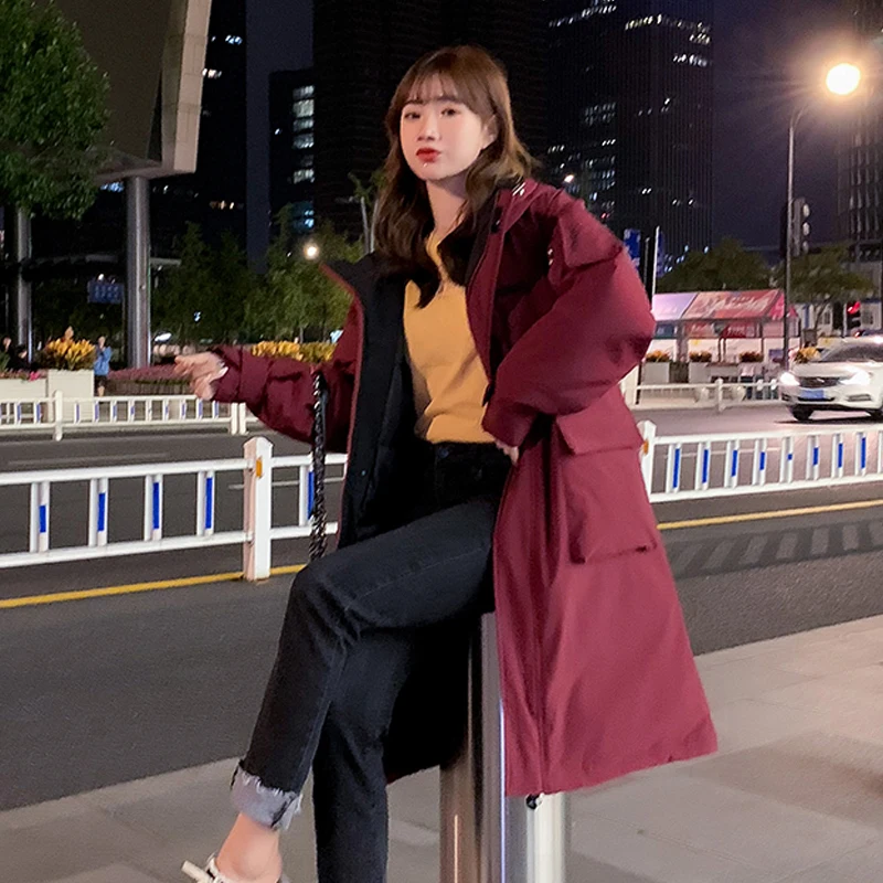 Cabolsas de Inverno Cabolsa de Inverno para Mulher com Capuz Feminino X-long Estilo Coréia Grosso Sólido Tamanho Grande Bolso Solto Parkas 2020 20 de inverno para mulher com capuz estilo