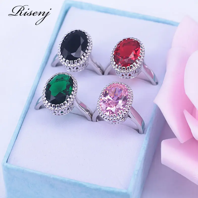 Много цветов большой овальный Топ зеленый кубический циркон серебряный цвет