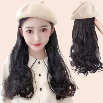 

MUMUPI Wig Female Berets Integrated Natural Synthetic Hair Wig Autumn and Winter Fashion Long Curly Hair