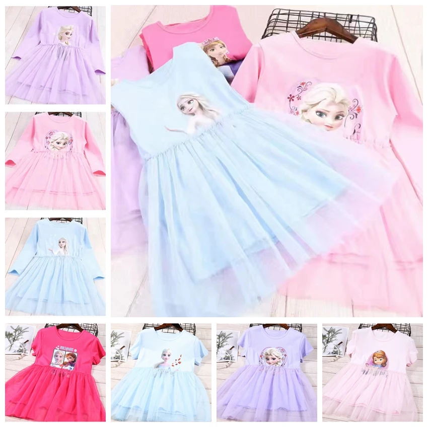 Summer Spring Girl Dress Cartoon Frozen Anna Elsa Sofia Princess Dresses Cotton Baby Clothes Cosplay Costume Ball Gown 2-9Y | Детская